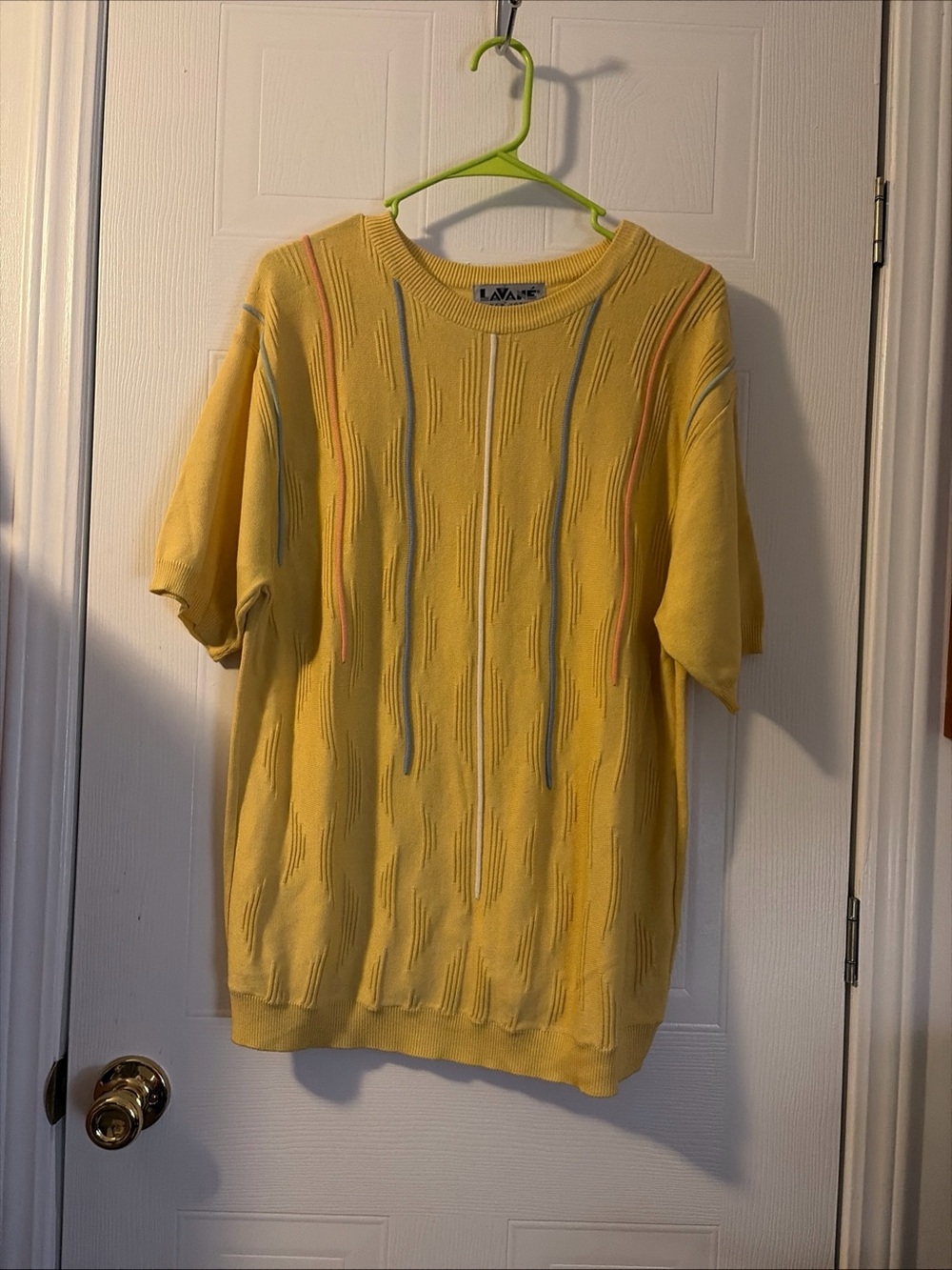 Lavane New York Sweater Mens L Yellow Short Sleeve Textured Knit Shirt